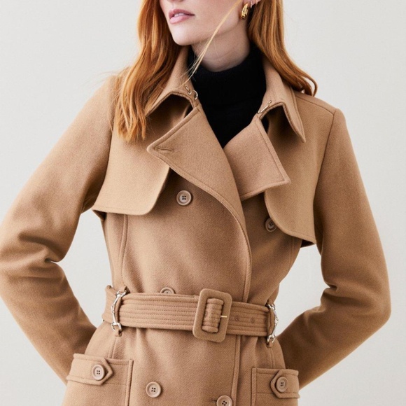 HOT Italian Wool Coat Karen Millen Belted Trench Coat Karen